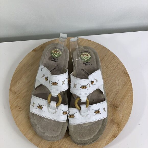 Earth Shoe Bradley White Leather Slingback elastic Straps Sz 10 Boho Summer Arch - Picture 8 of 8